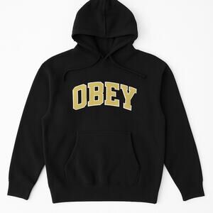 Vtg Obey Hoodie Sweatshirt Men S Black Green Logo Sewn